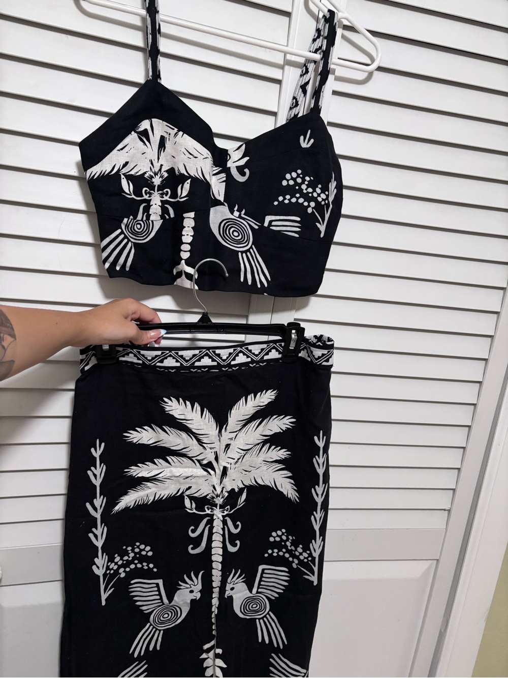 Black & White Tropical Print Two-Piece Set